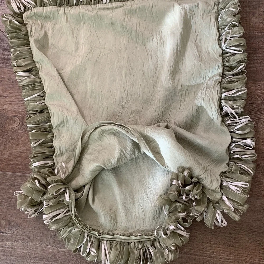 Green Fringed Throw Pillows